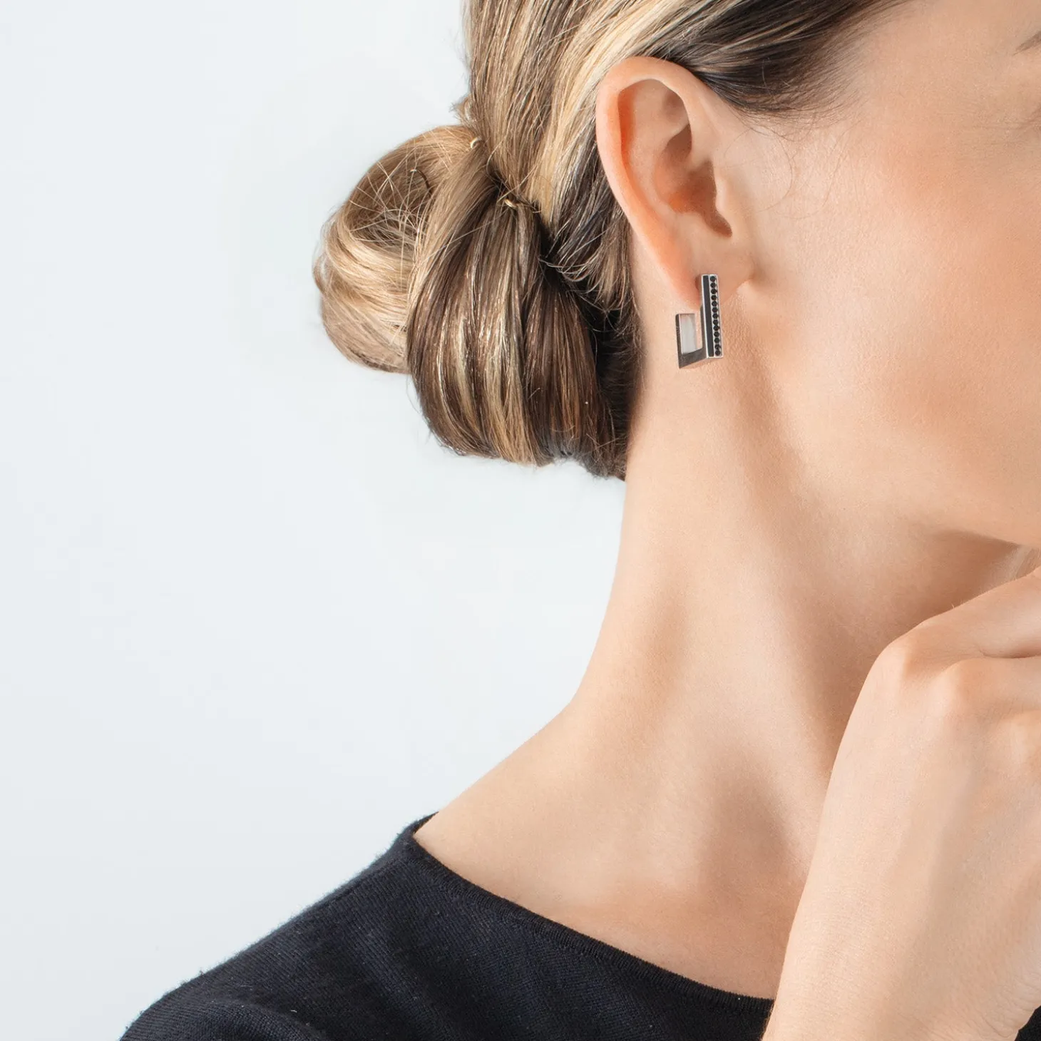Earrings Hoops Square Stripes 20 silver-black