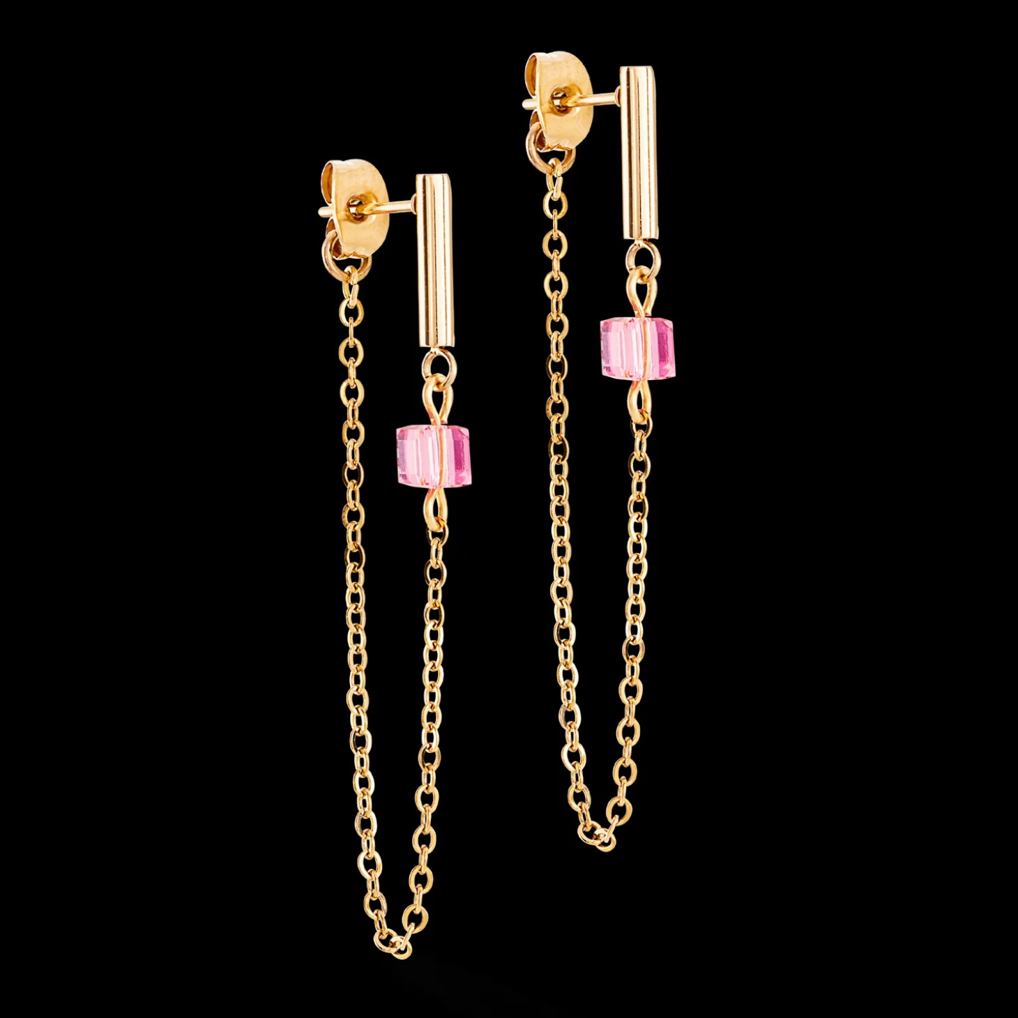 Earrings Mini Cubes & Chain gold-pink