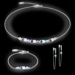 Earrings Mini Cubes & Chain silver-blue