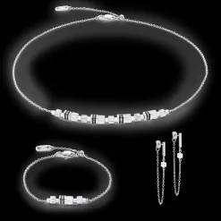 Earrings Mini Cubes & Chain silver-white