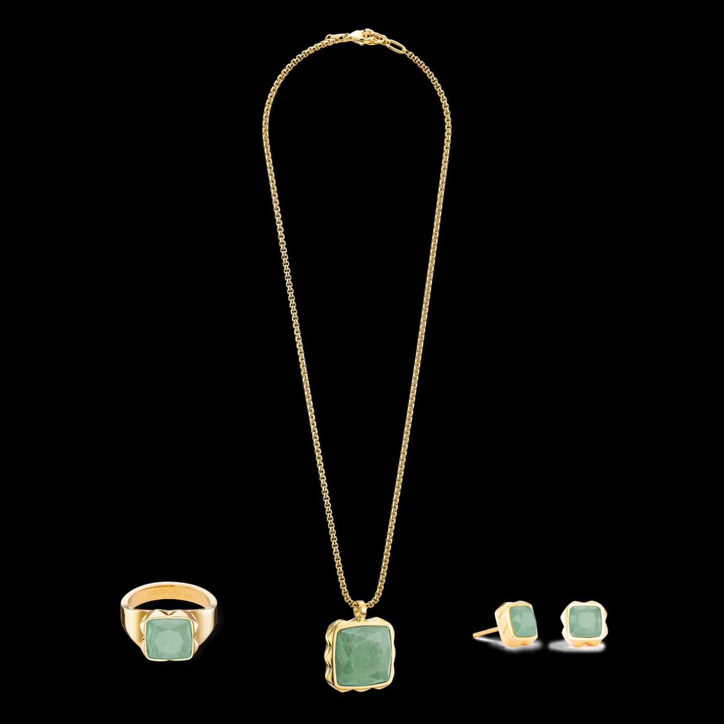 Earrings Spikes Square Aventurine gold-green