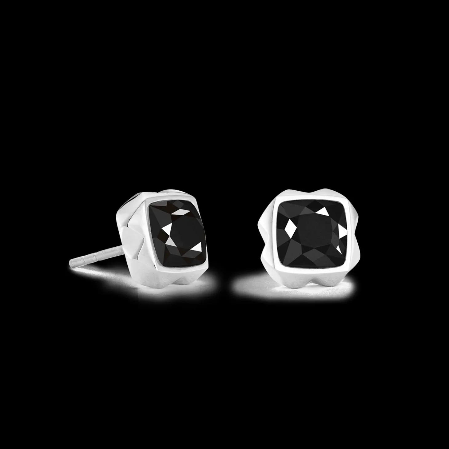 Earrings Spikes Square Onyx silver-black