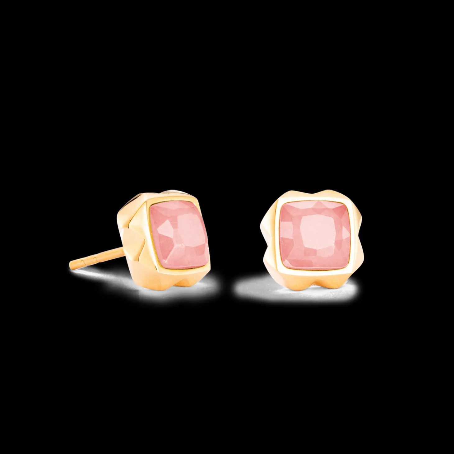 Earrings Spikes Square Rose Quartz gold-pink