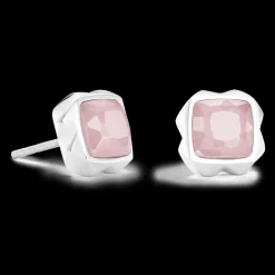 Earrings Spikes Square Rose Quartz silver-pink