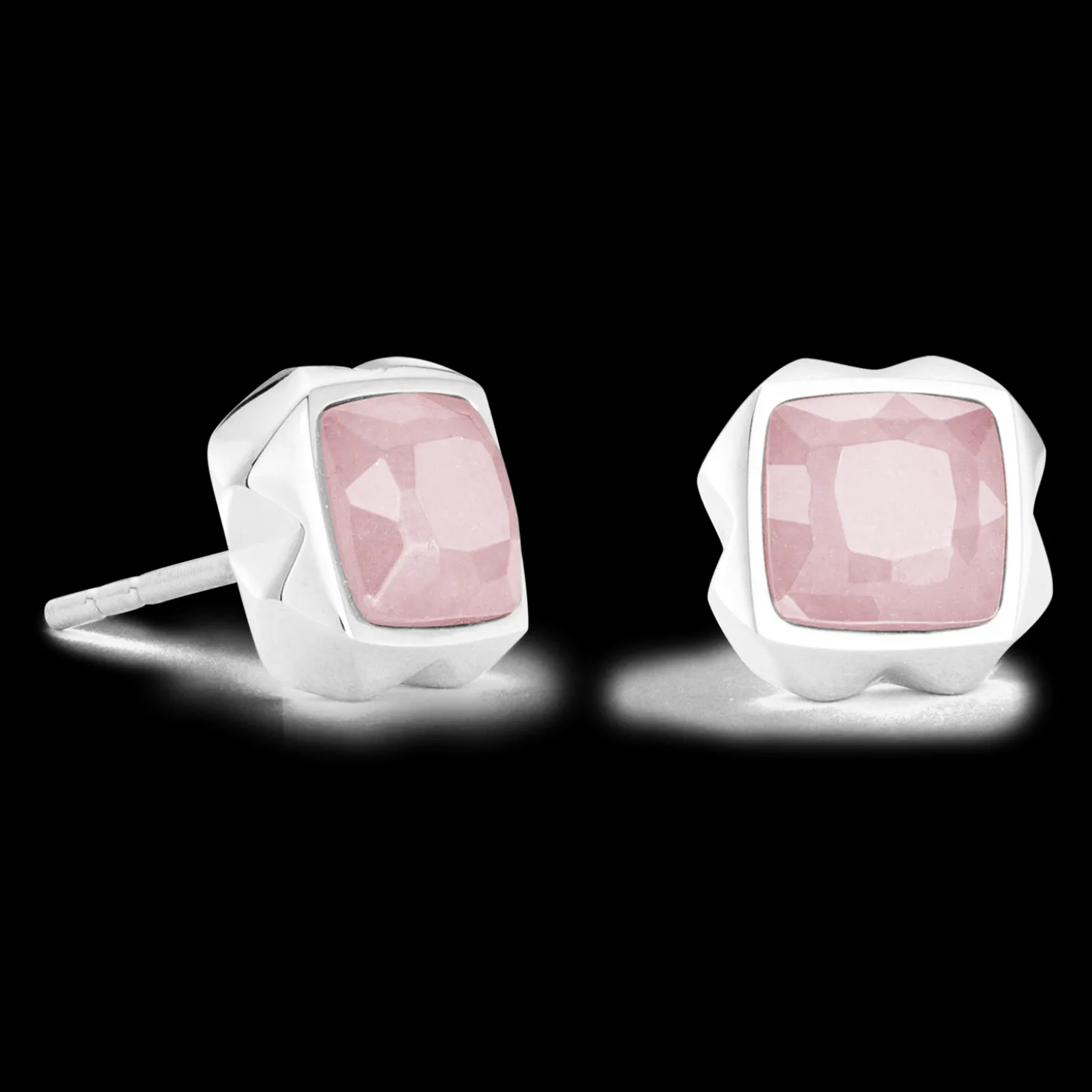 Earrings Spikes Square Rose Quartz silver-pink