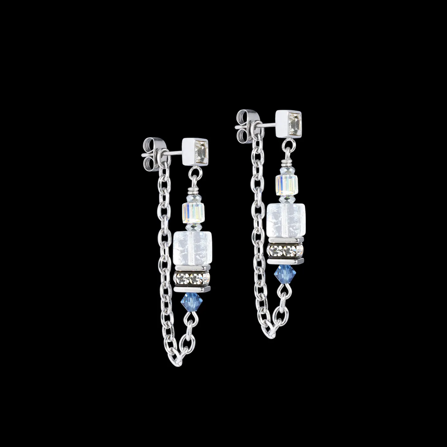 Earrings Sunray Cube Bohème silver-white