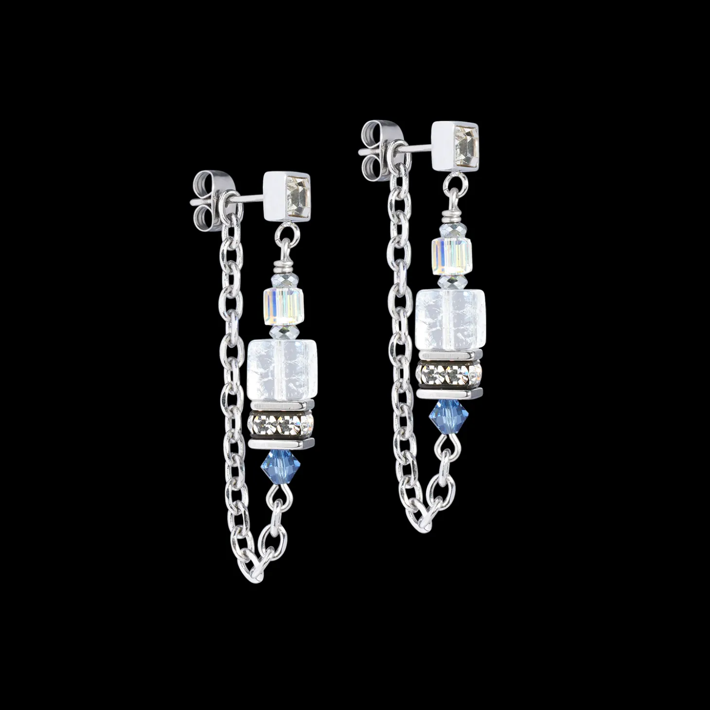 Earrings Sunray Cube Bohème silver-white