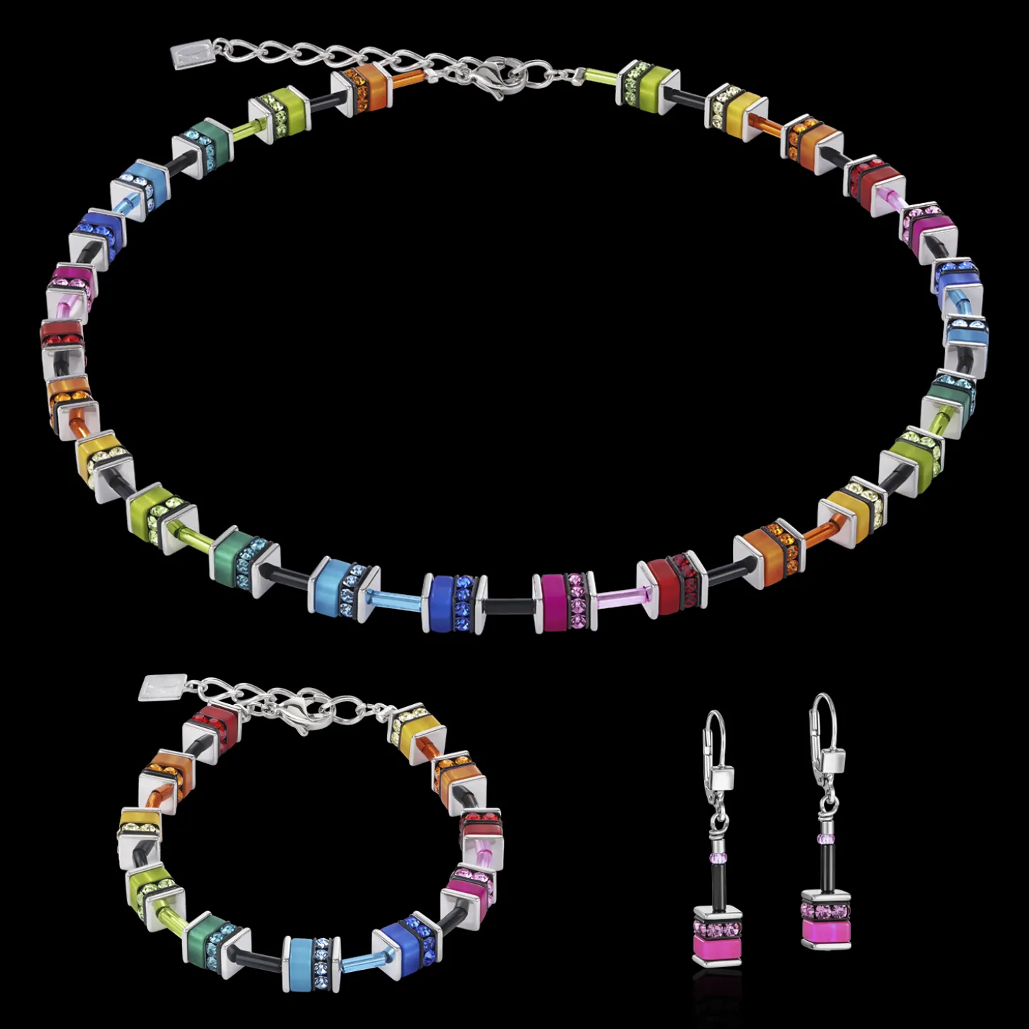 GeoCUBE® Earrings classic polaris & rhinestone multicolour