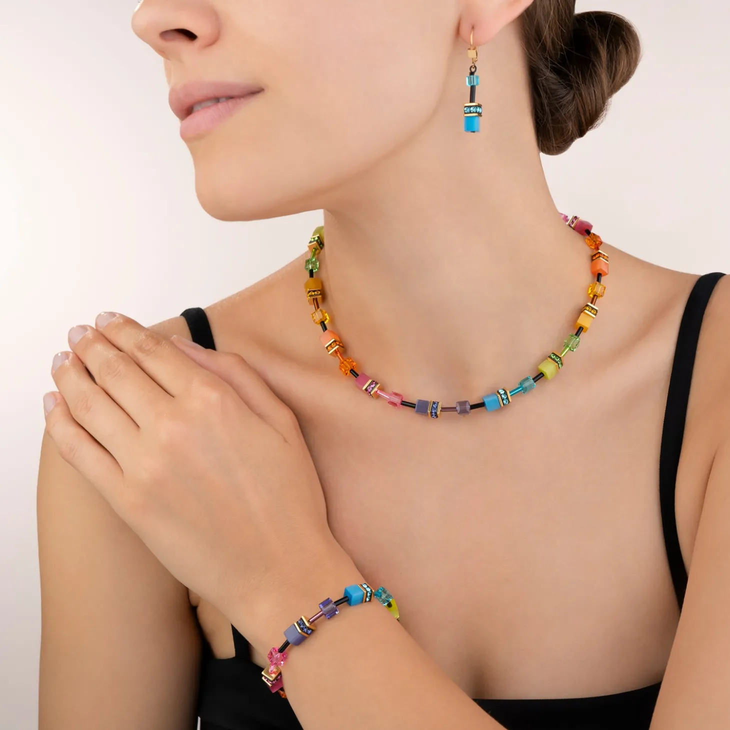 GeoCUBE® Earrings multicolour rainbow gold