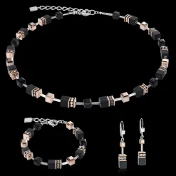 GeoCUBE® Earrings onyx black-rose gold