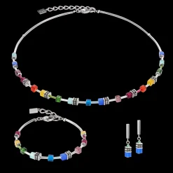 GeoCUBE® Lite Mini Necklace Rainbow silver