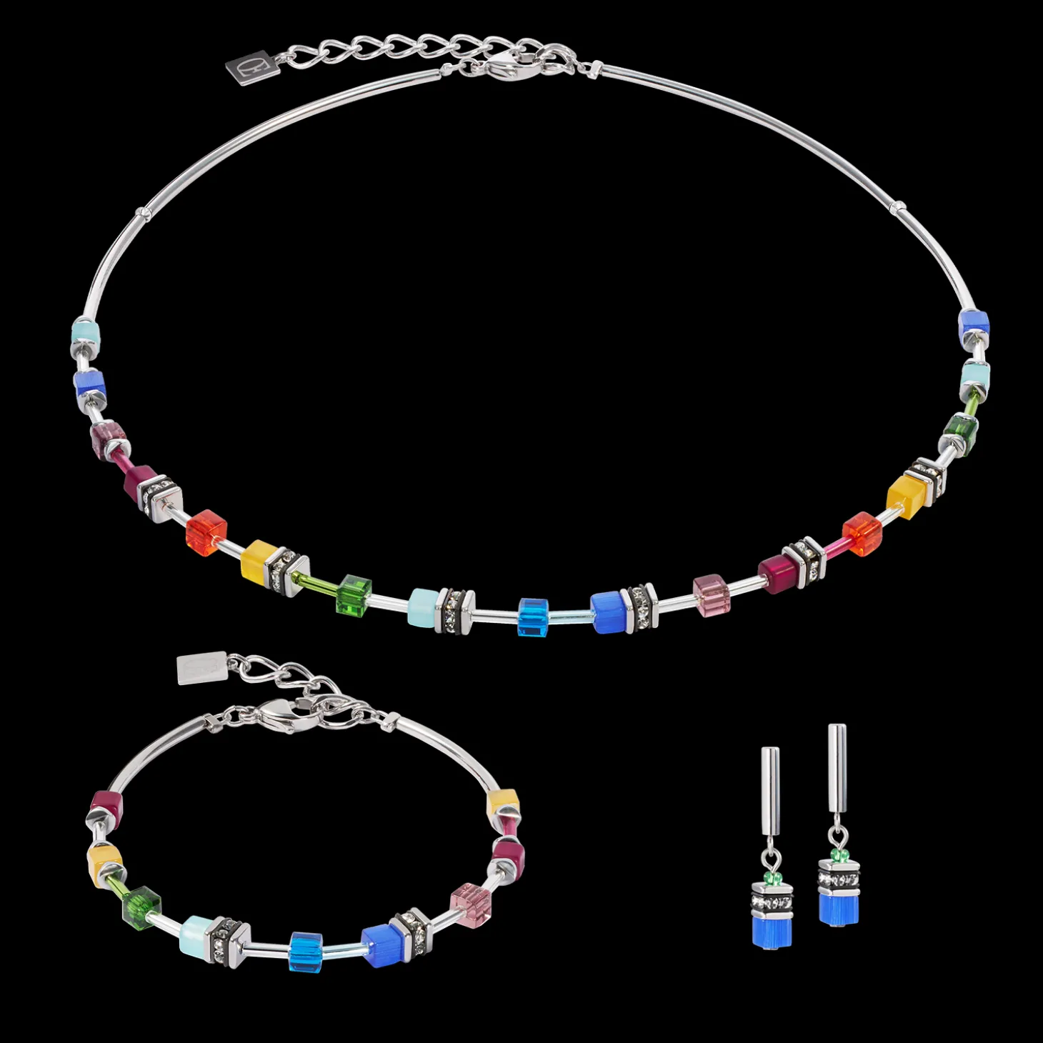GeoCUBE® Lite Mini Necklace Rainbow silver