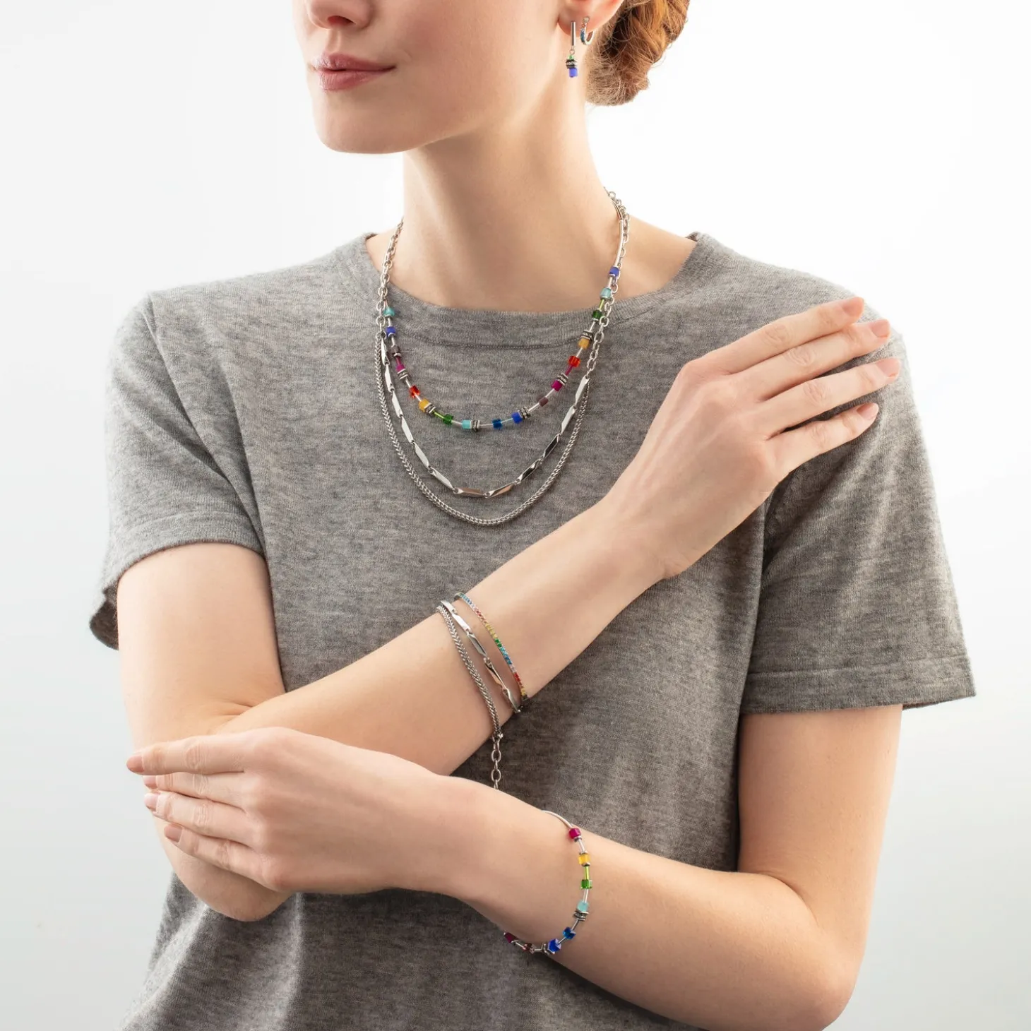 GeoCUBE® Lite Mini Necklace Rainbow silver