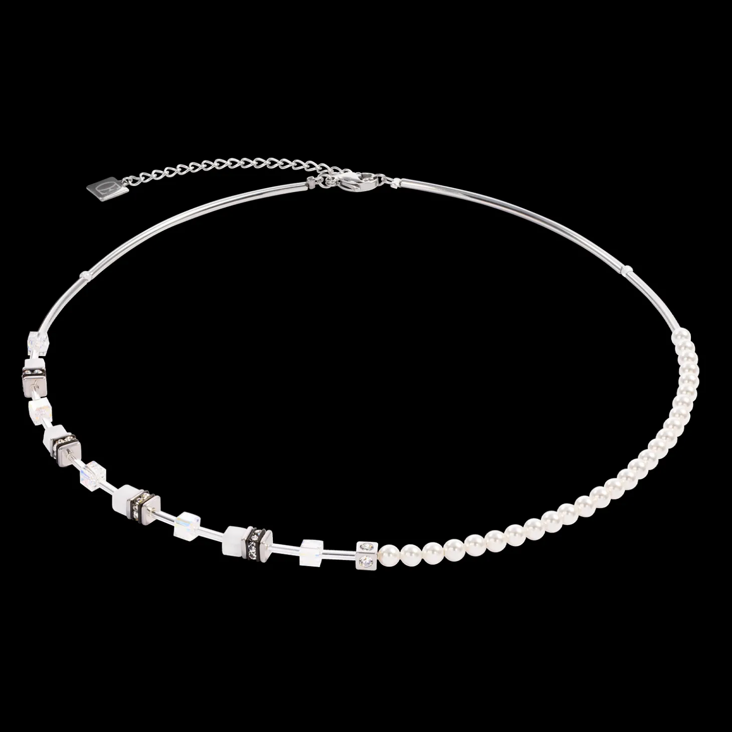 GeoCUBE® Mini Fusion Pearls Necklace silver-white