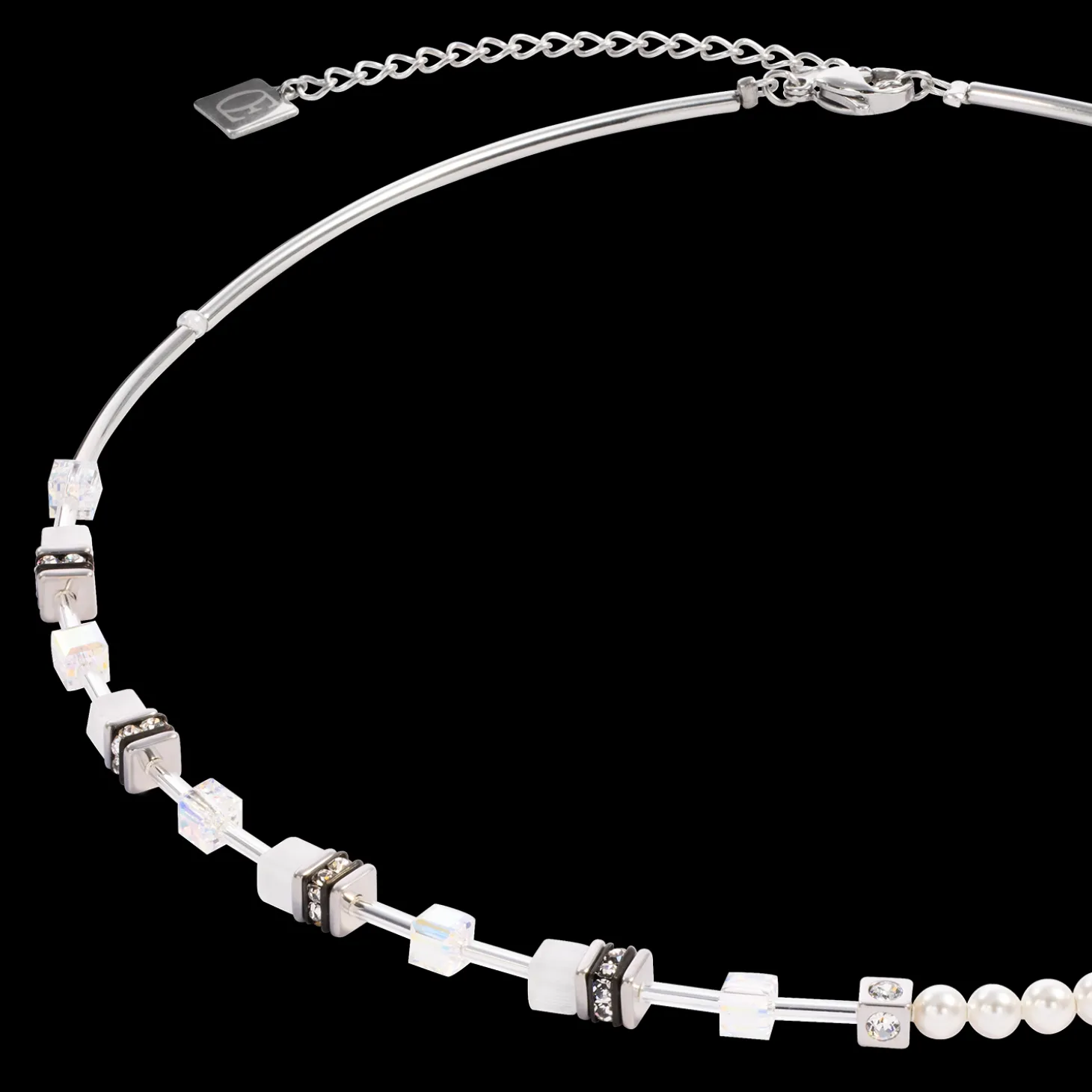 GeoCUBE® Mini Fusion Pearls Necklace silver-white