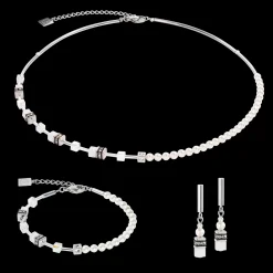 GeoCUBE® Mini Fusion Pearls Necklace silver-white