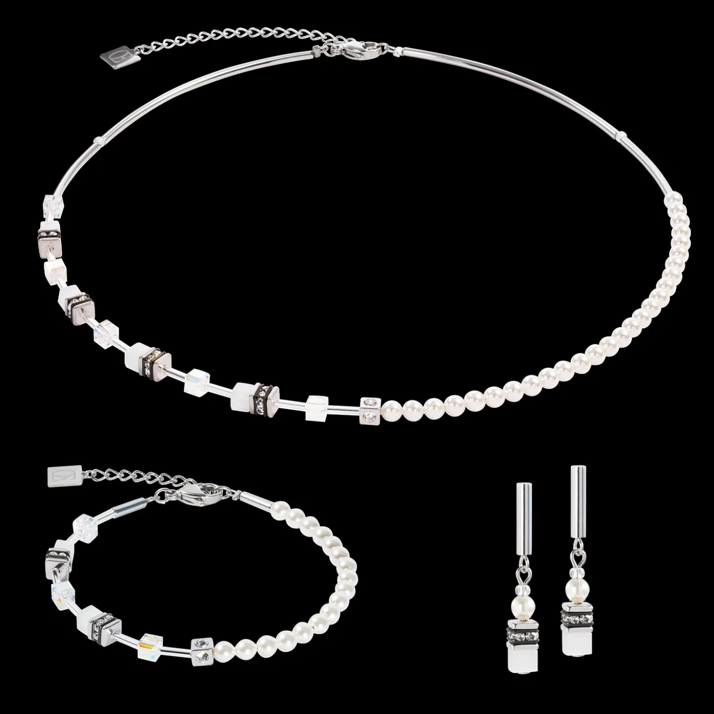 GeoCUBE® Mini Fusion Pearls Bracelet silver-white