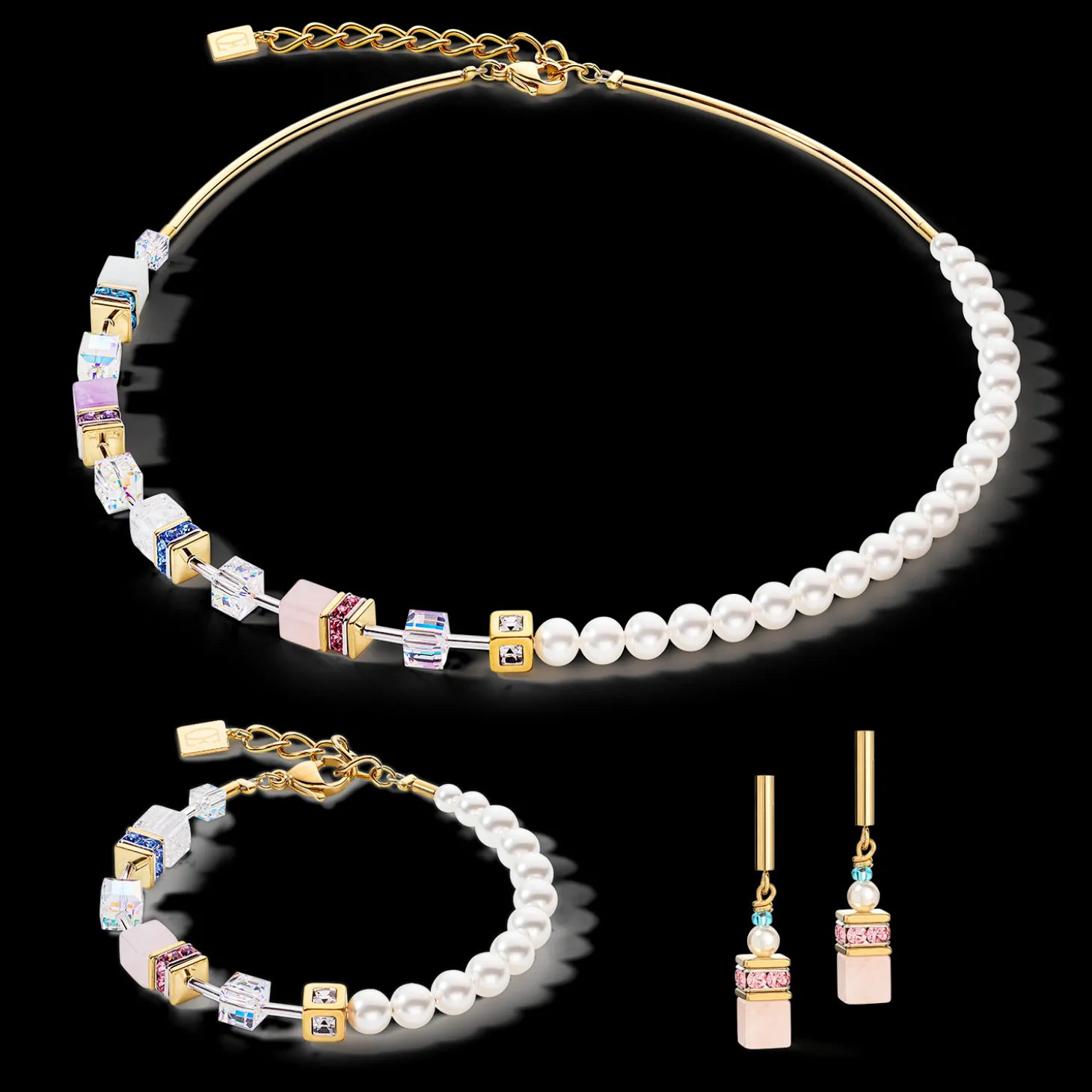 GeoCUBE® Precious Fusion Pearls necklace multicolour pastel