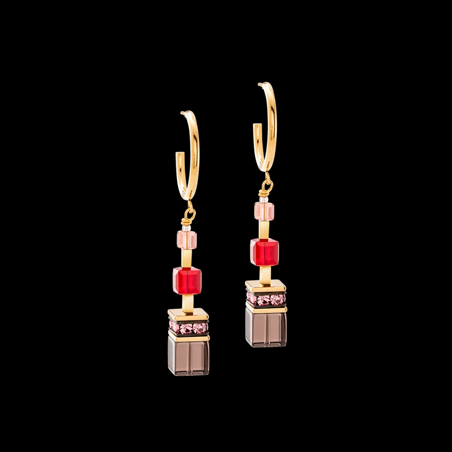 GeoCUBE® Precious statement earrings gold-red