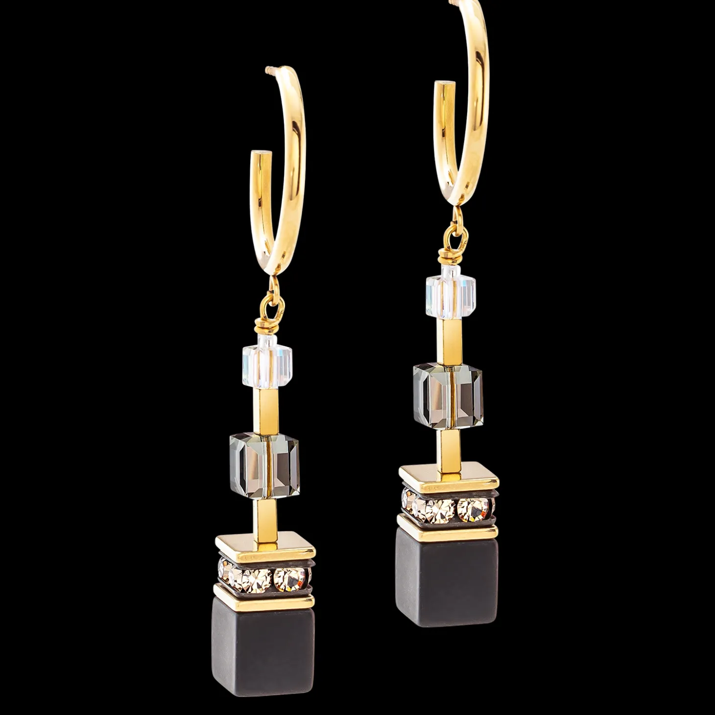 GeoCUBE® Precious statement earrings gold-black