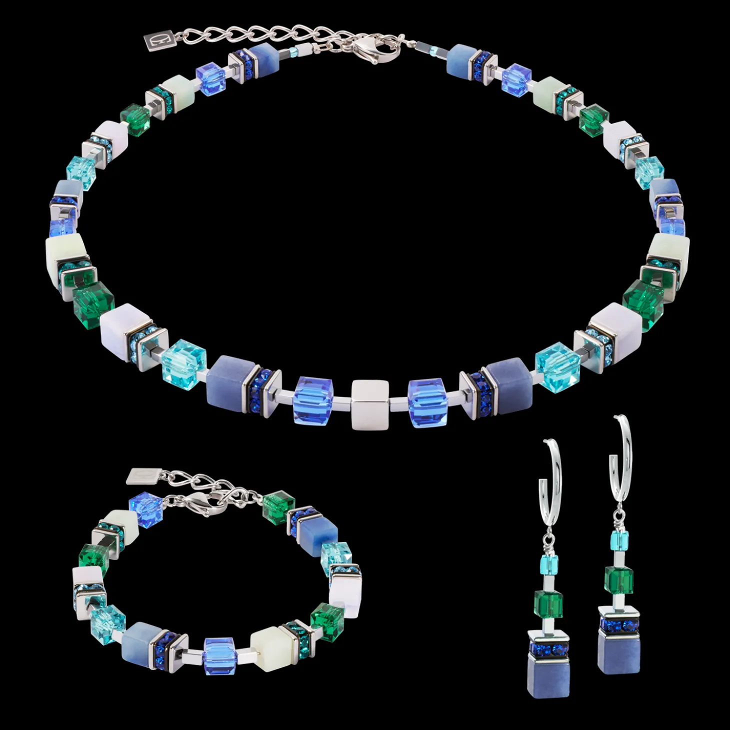 GeoCUBE® Precious Statement necklace silver-ocean