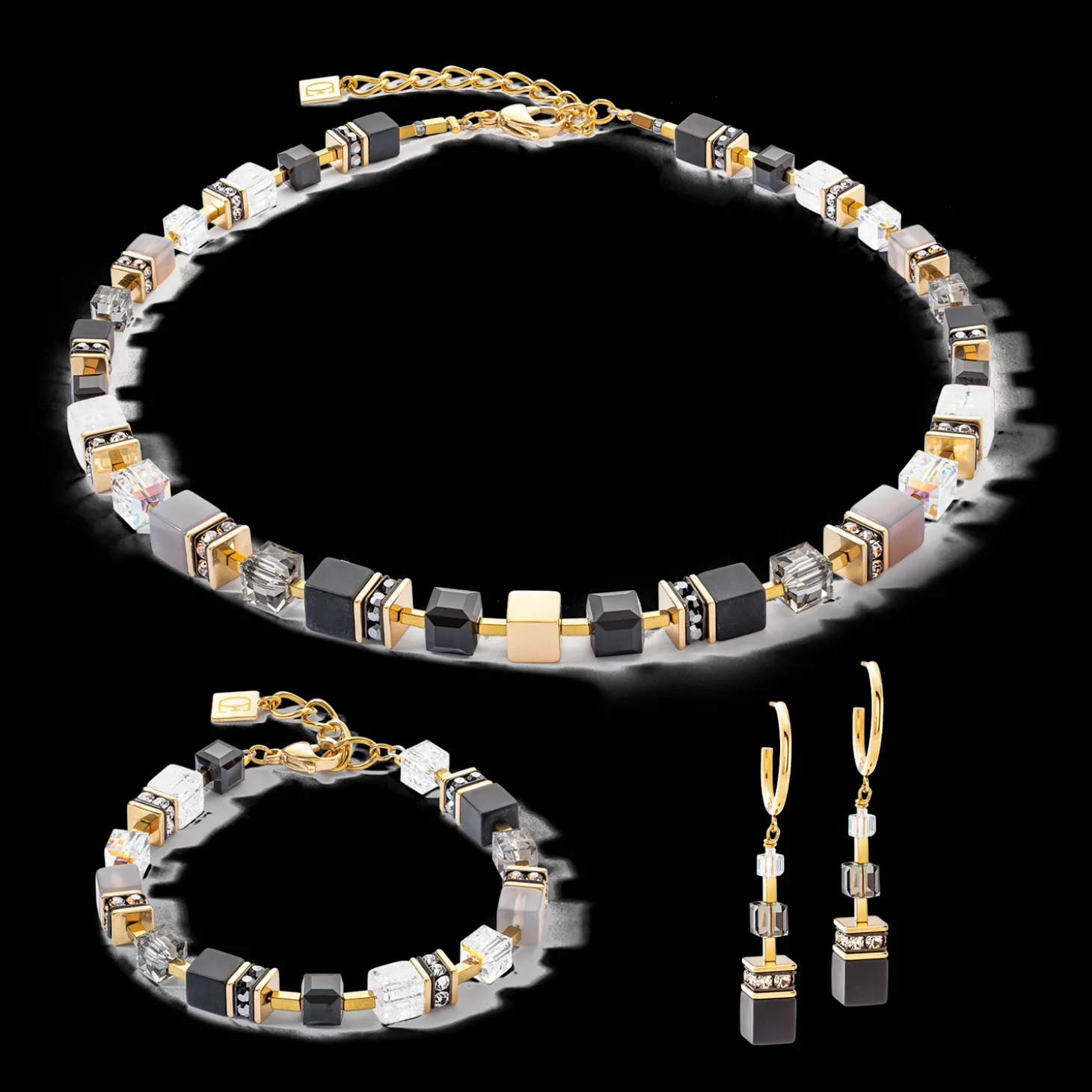 GeoCUBE® Precious statement earrings gold-black