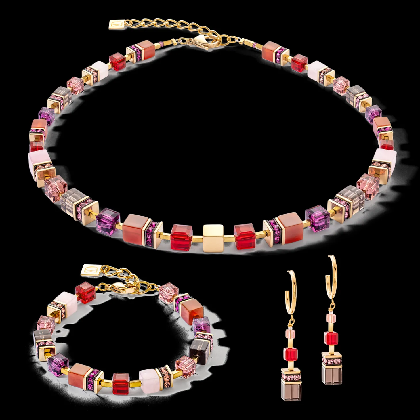 GeoCUBE® Precious statement earrings gold-red