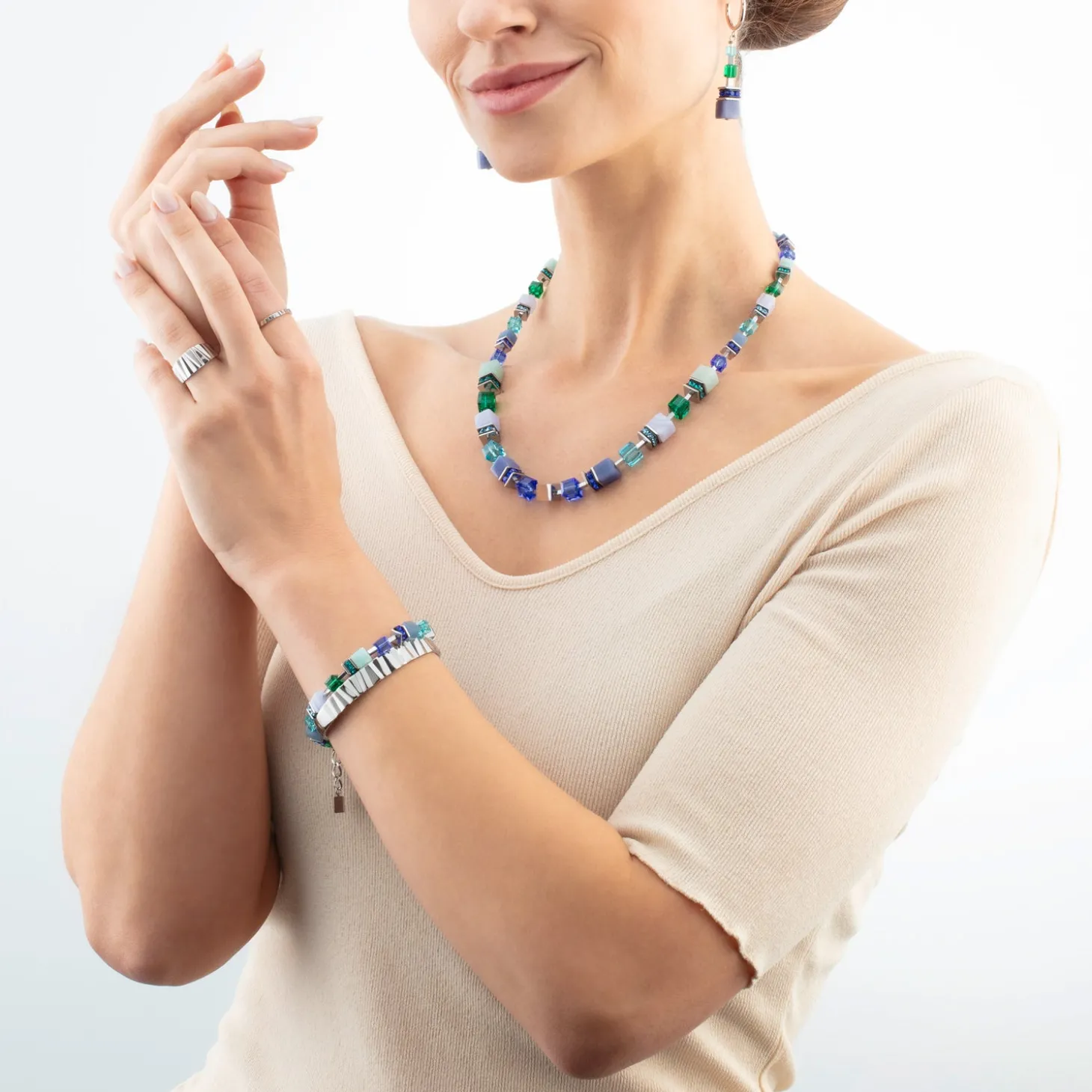 GeoCUBE® Precious Statement necklace silver-ocean