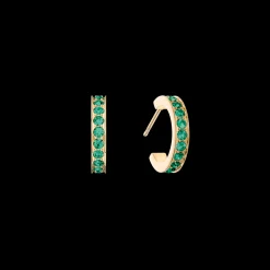 Hoop earrings 15 stainless steel & crystals gold dark green