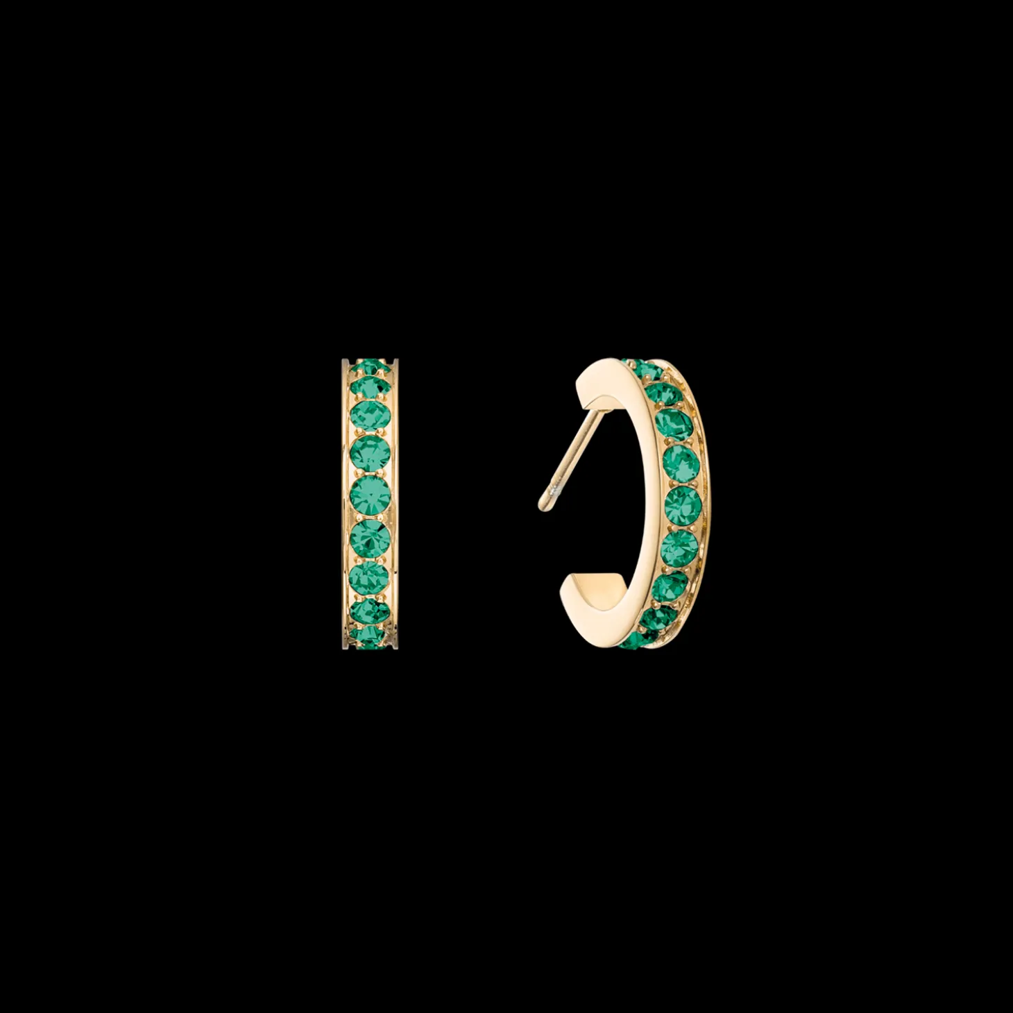 Hoop earrings 15 stainless steel & crystals gold dark green