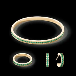Hoop earrings 15 stainless steel & crystals gold dark green