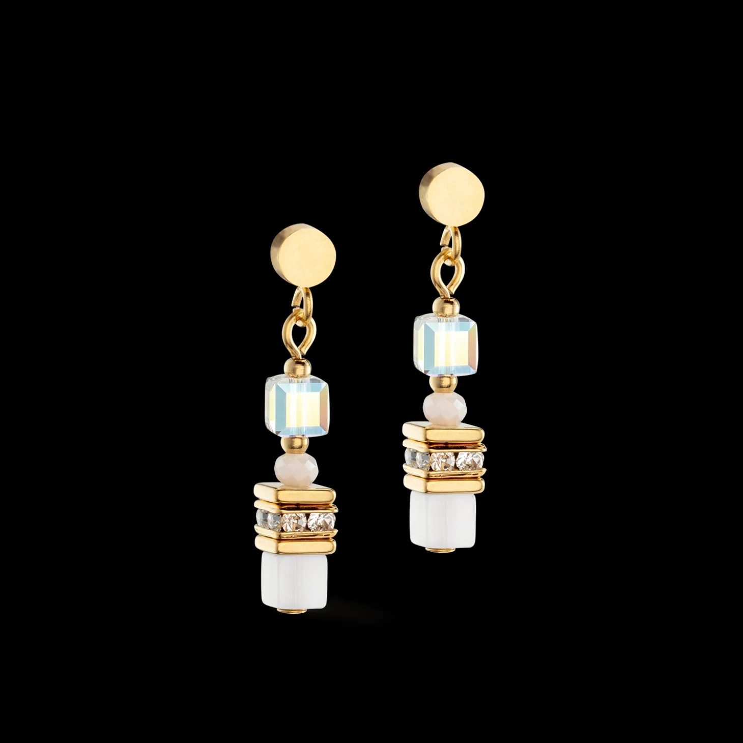 Mini Cubes earrings gold white