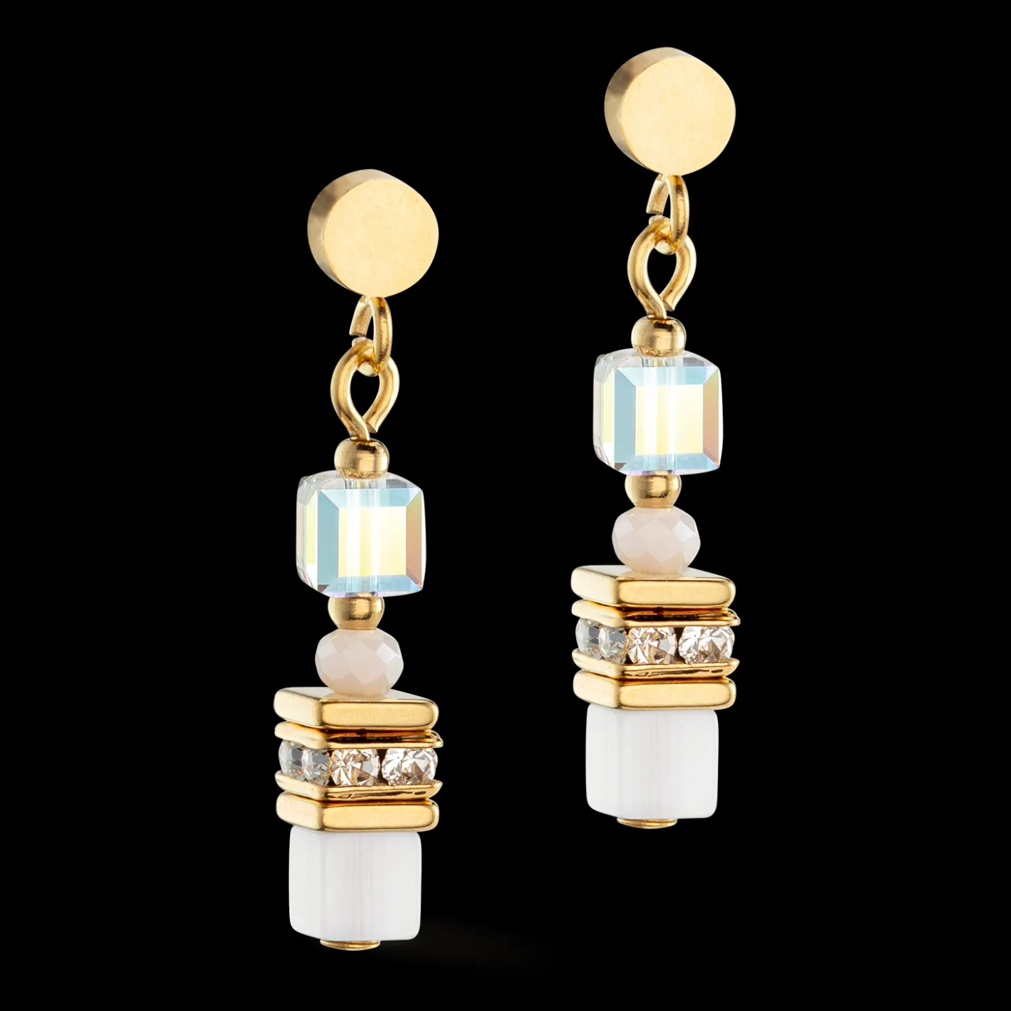 Mini Cubes earrings gold white