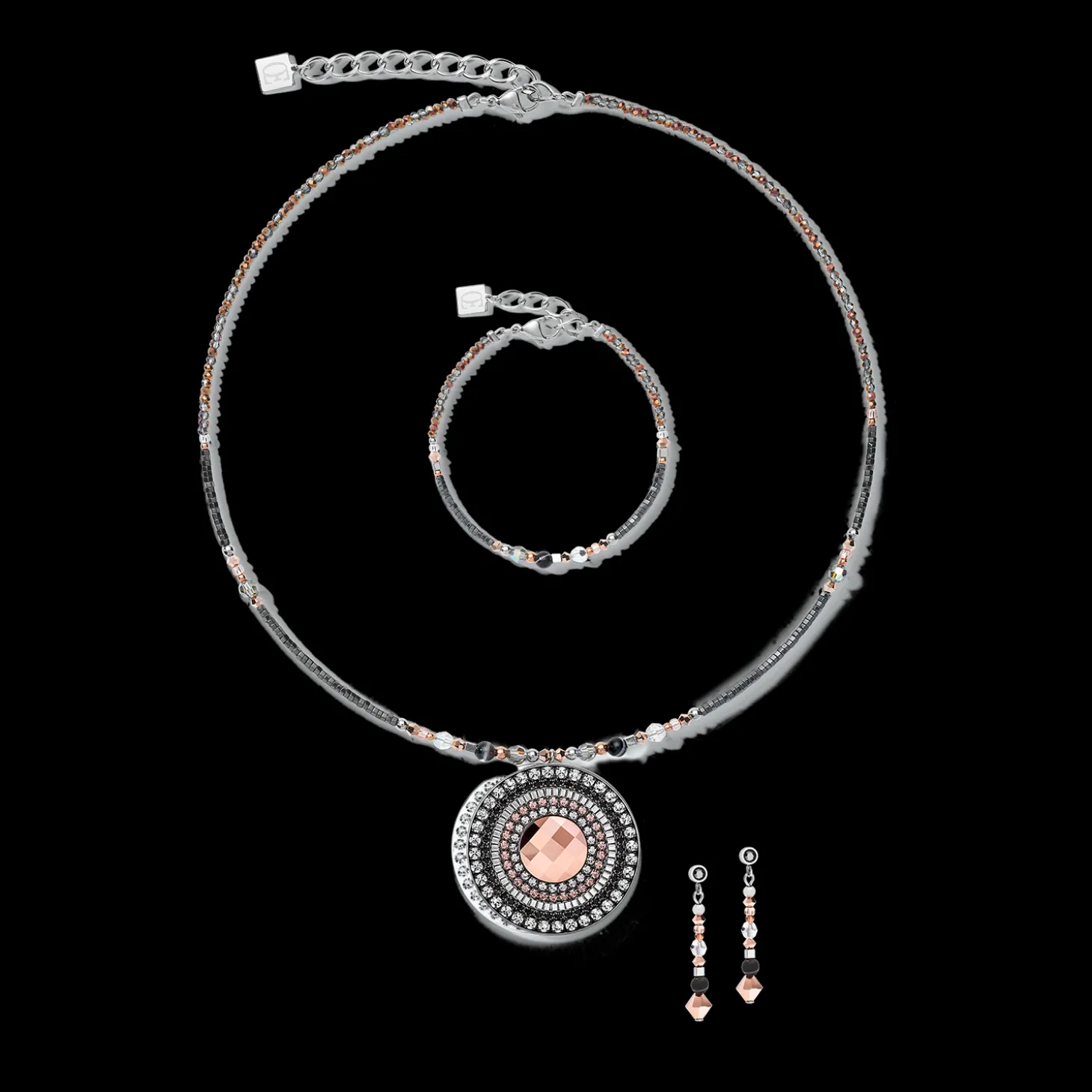 Necklace Amulet small Crystals & striped onyx grey-crystal