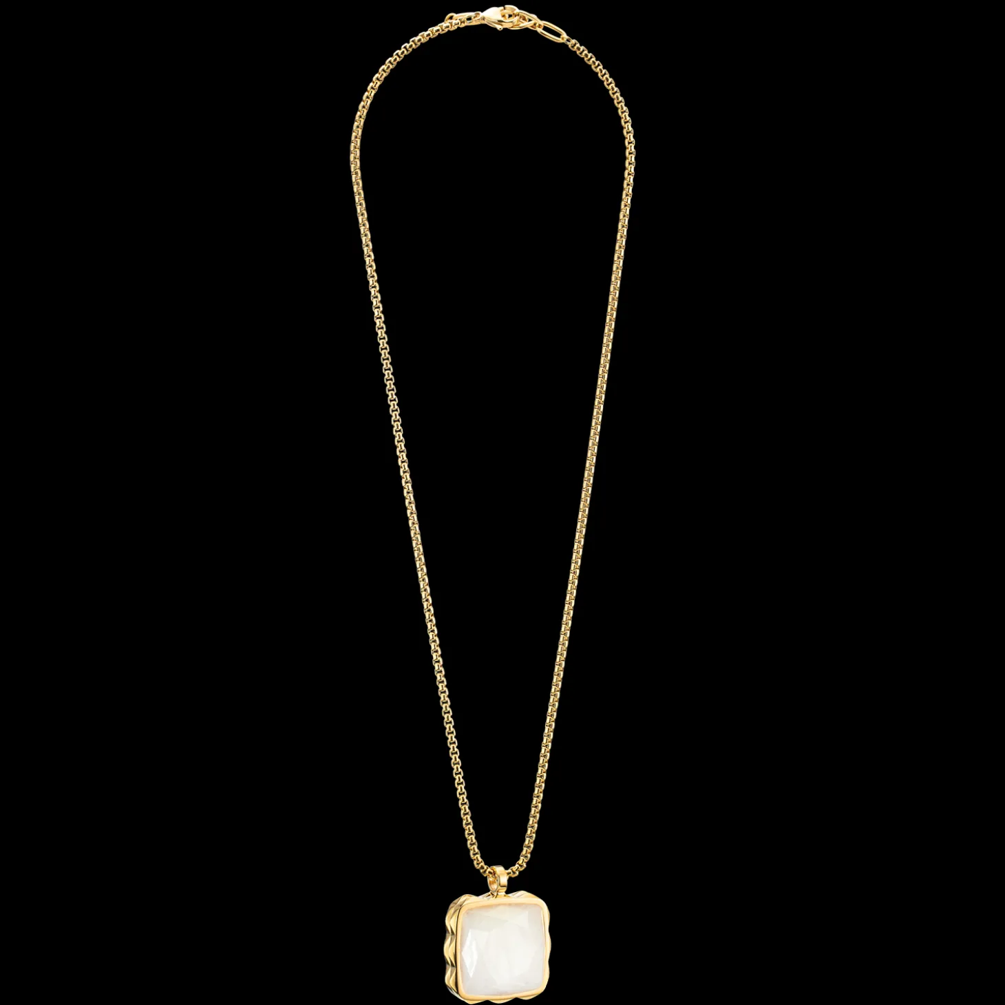 Necklace Amulet Spikes Square Jade gold-white