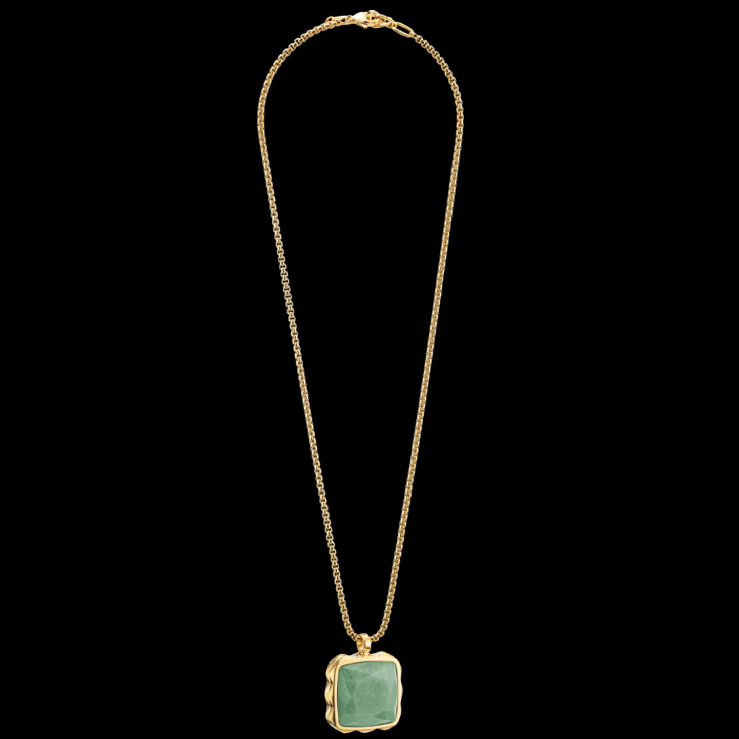 Necklace Amulet Spikes Square Aventurine gold-green