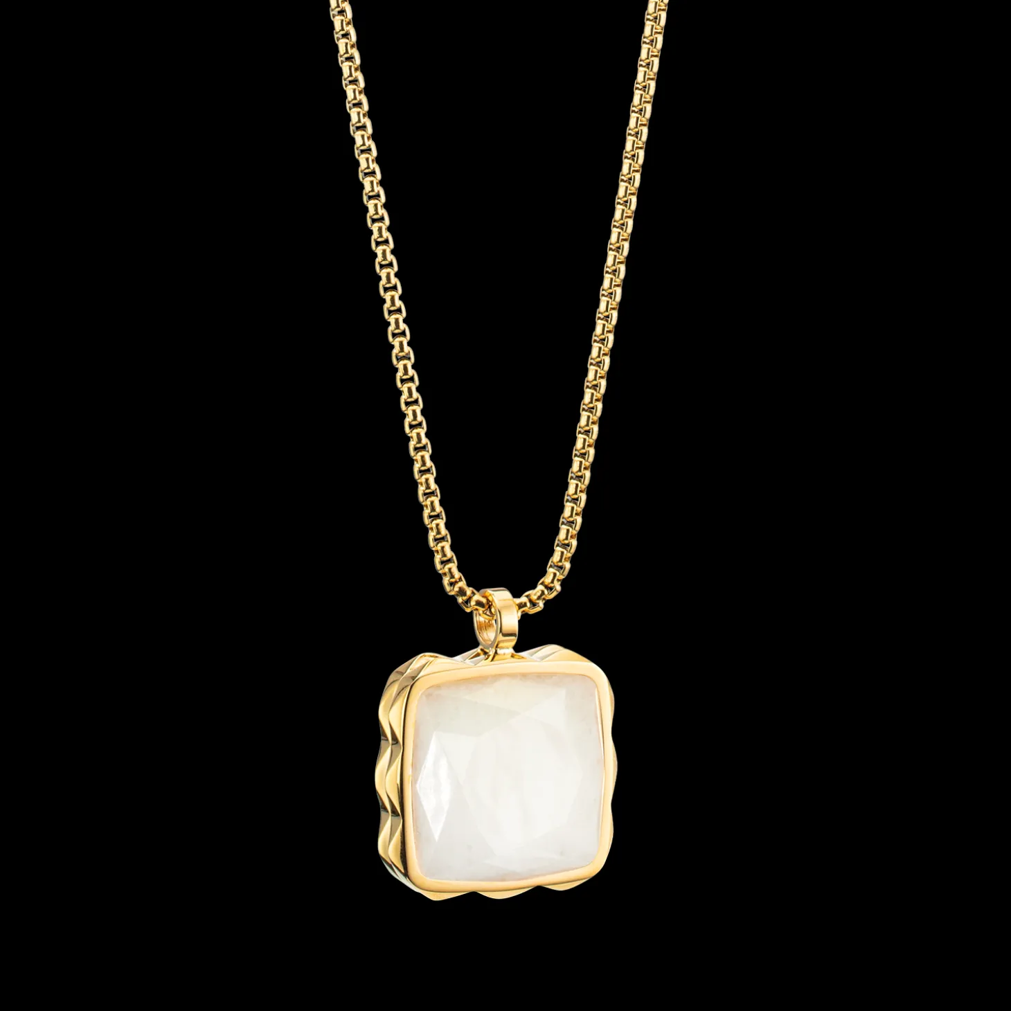 Necklace Amulet Spikes Square Jade gold-white