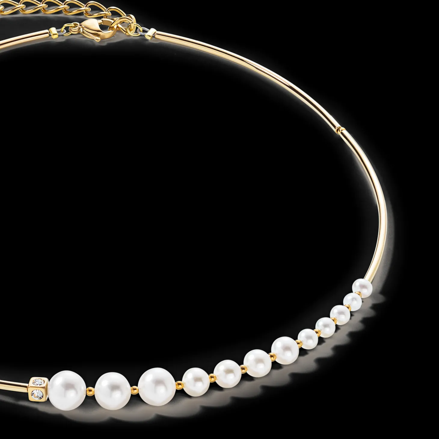 Necklace Asymmetry Freshwater Pearls & stainless steel white-gold
