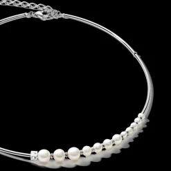 Necklace Asymmetry freshwater pearls & stainless steel white-silver