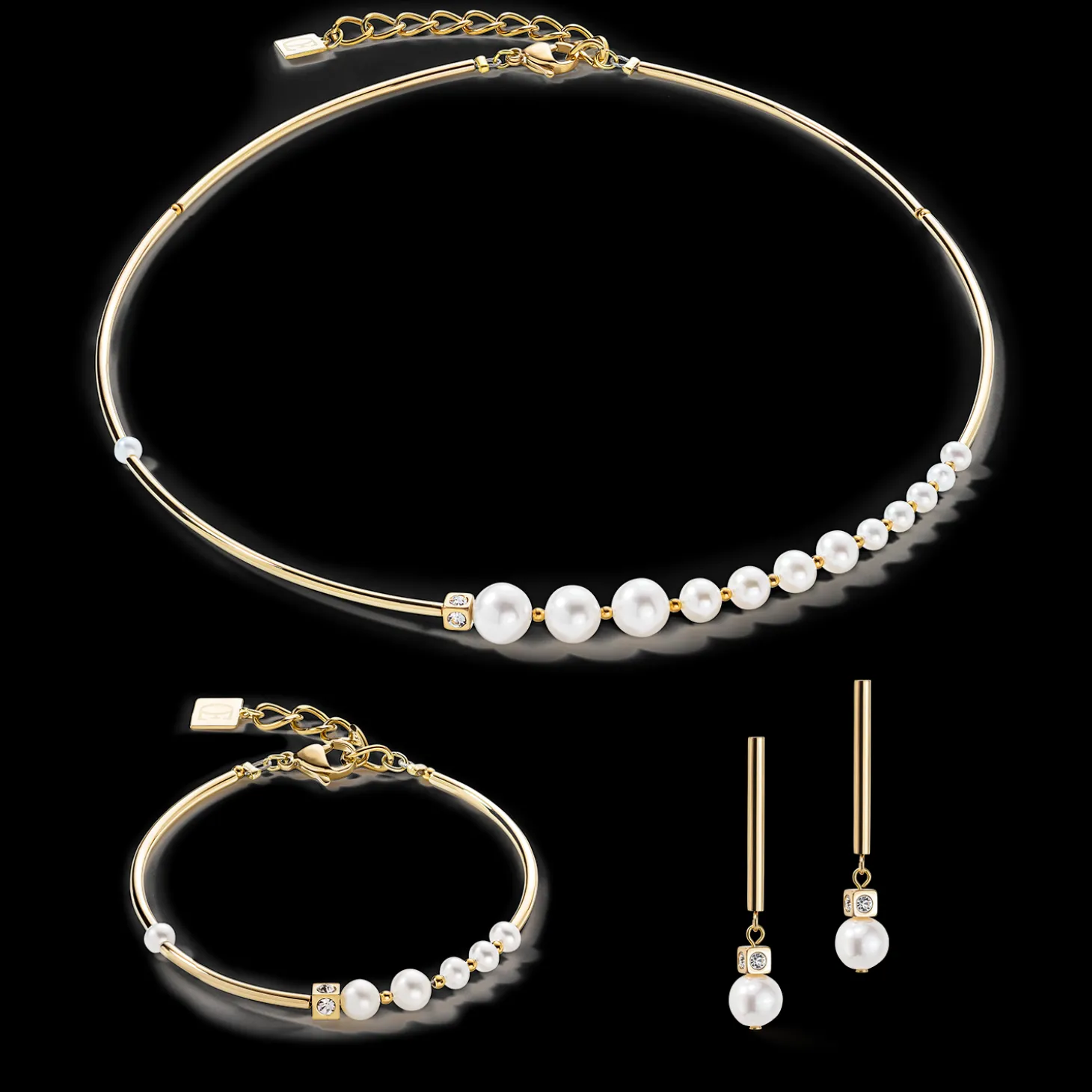 Necklace Asymmetry Freshwater Pearls & stainless steel white-gold