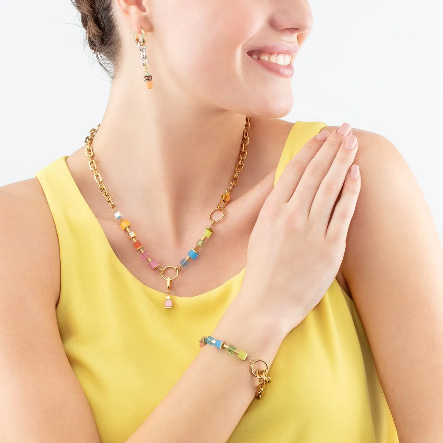 Necklace Cube Fusion Charm gold-rainbow