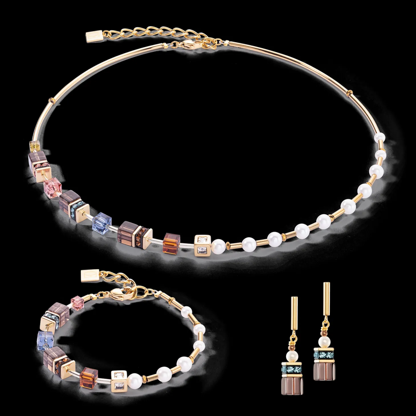 Necklace GeoCUBE® Fusion Precious Pearl Mix gold-autumn
