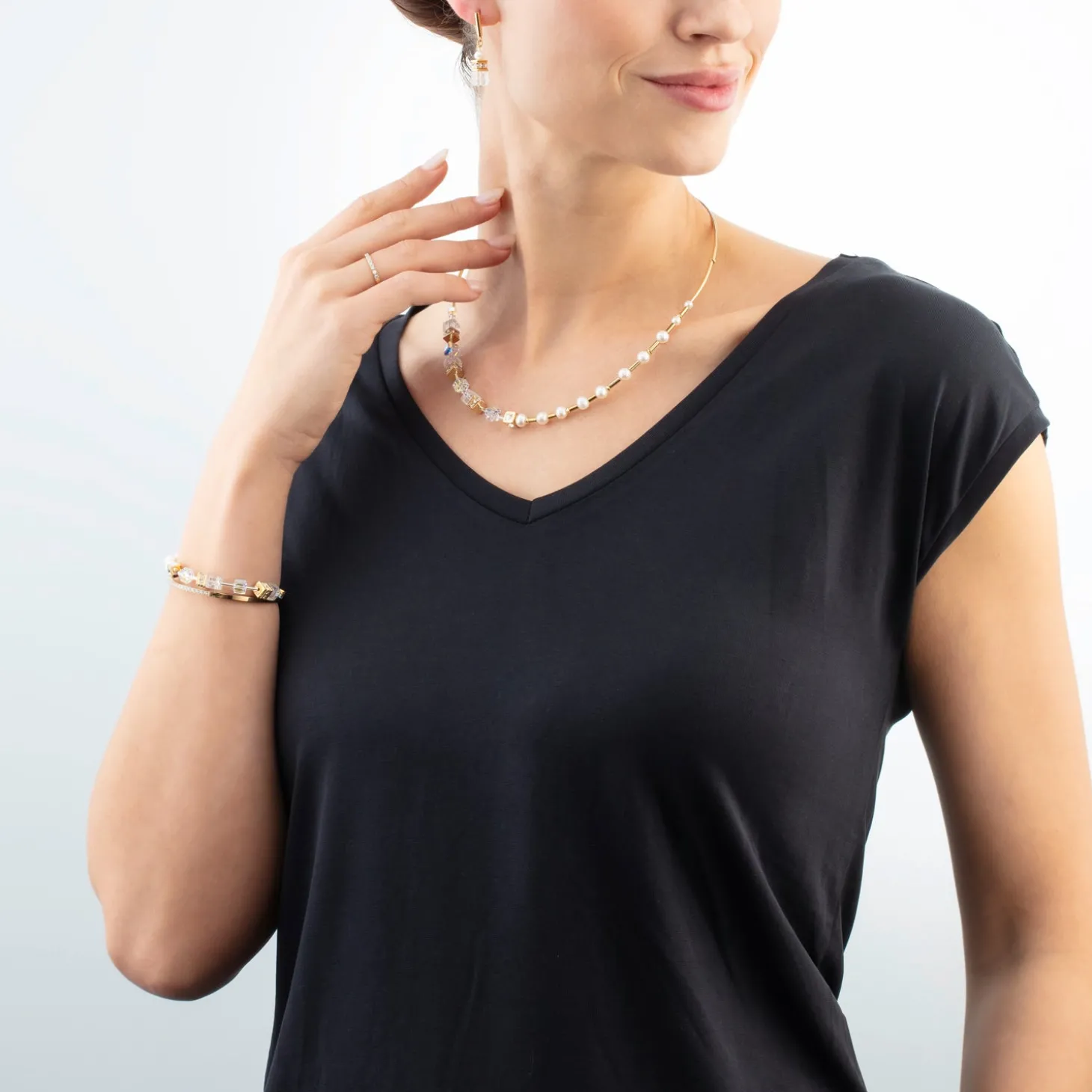 Necklace GeoCUBE® Fusion Precious Pearl Mix gold-white