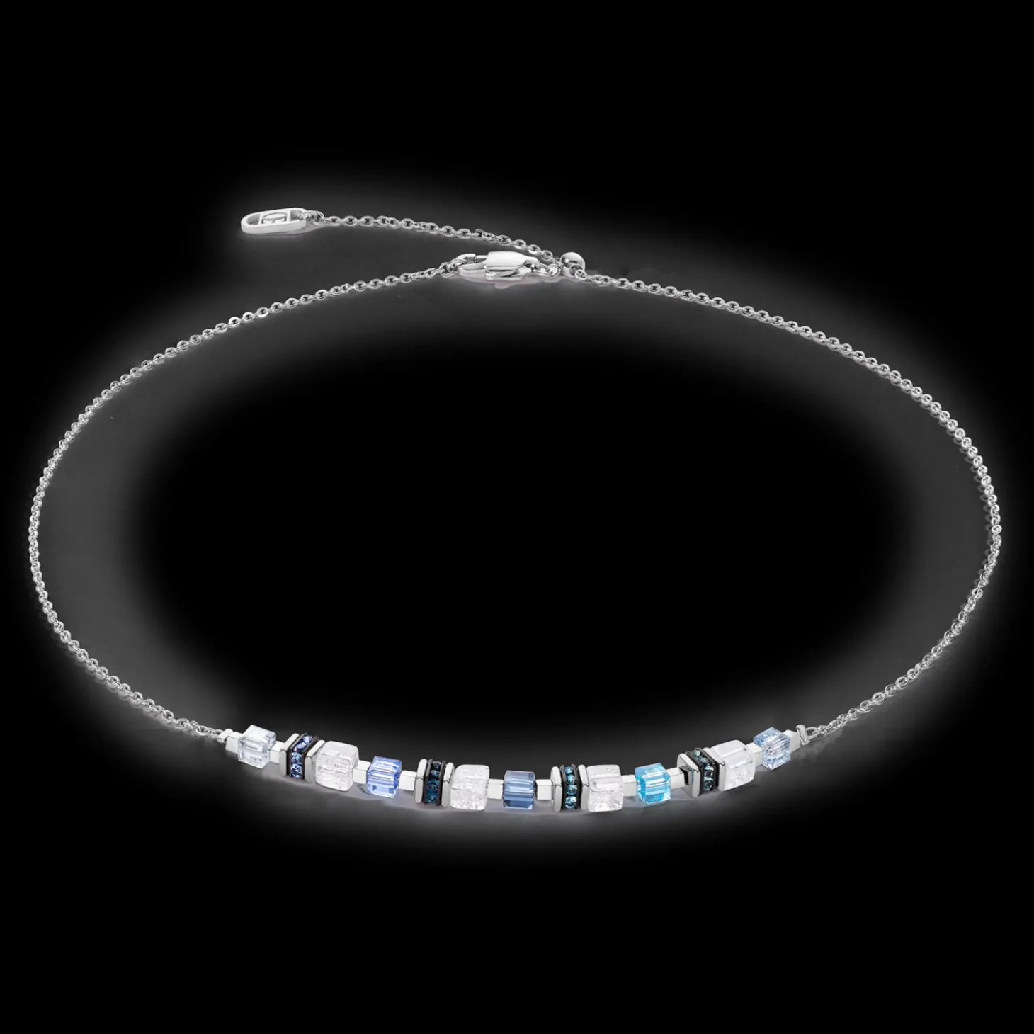 Necklace Mini Cubes & Chain silver-blue