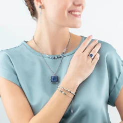 Necklace Mini Cubes & Chain silver-blue