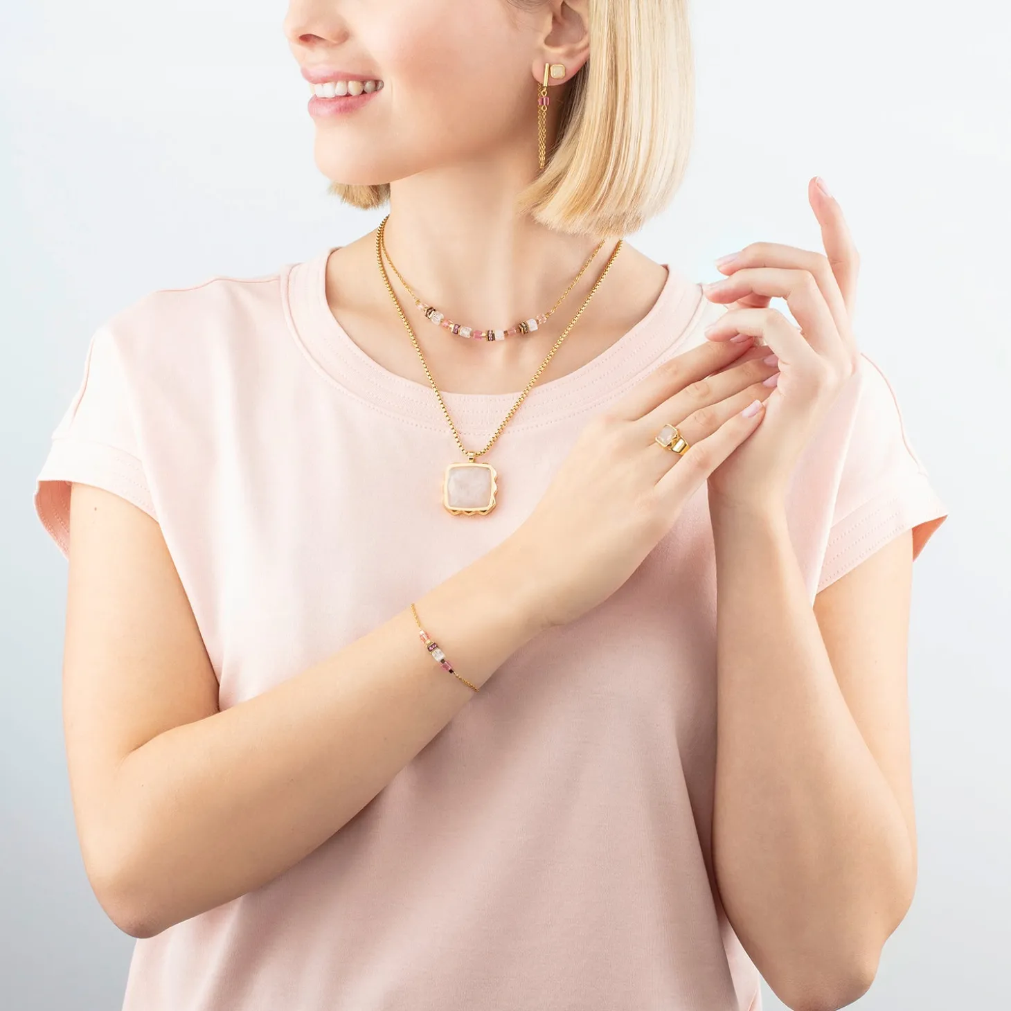 Necklace Mini Cubes & Chain gold-pink