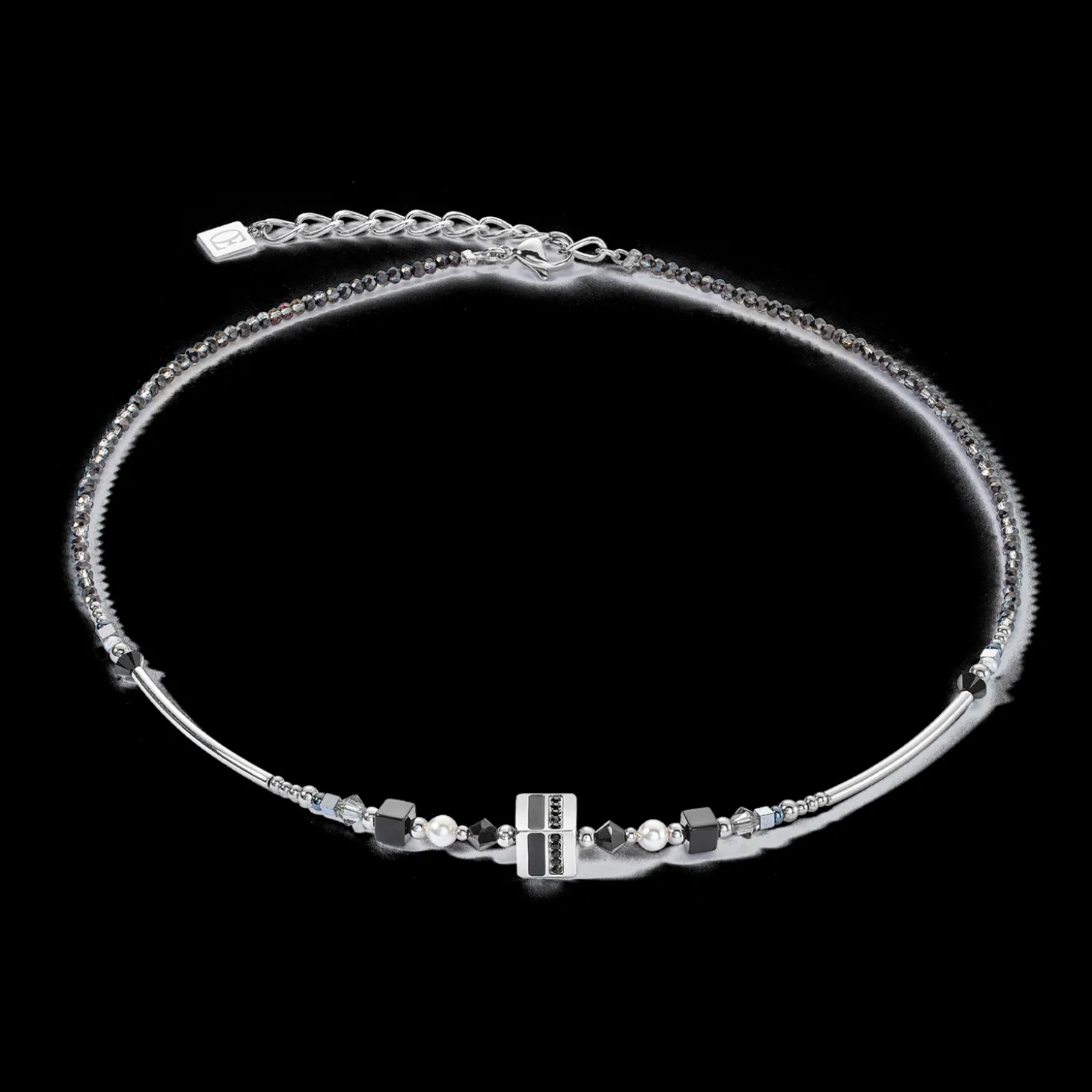 Necklace Square Stripes silver-black