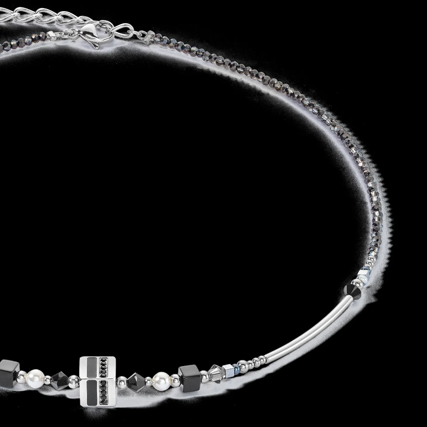 Necklace Square Stripes silver-black