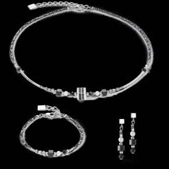 Necklace Square Stripes silver-black