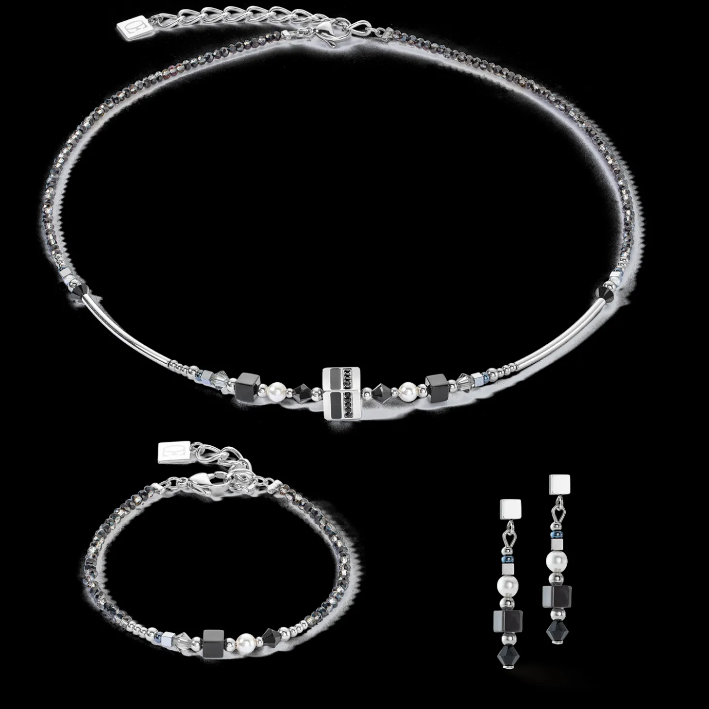 Necklace Square Stripes silver-black